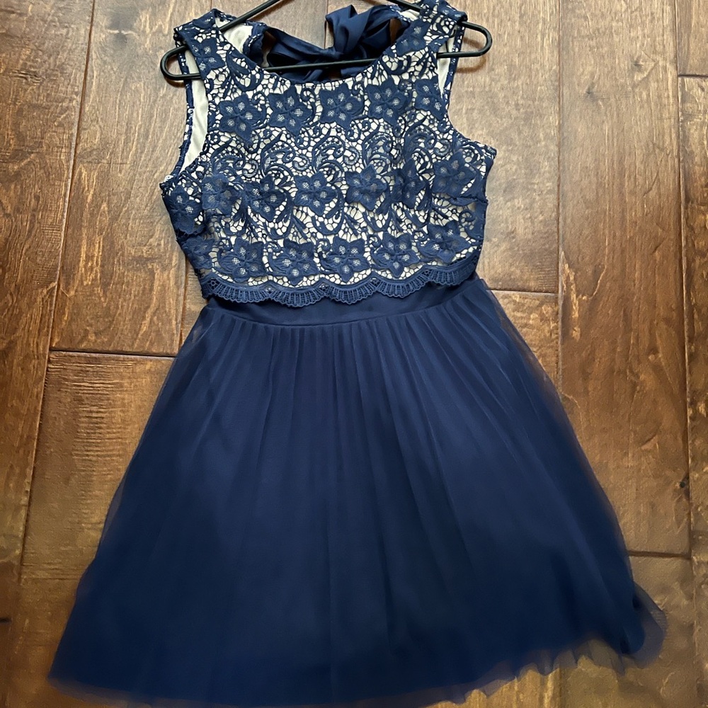 WOMENS ELEGANT NAVY BLUE LACE DRESS